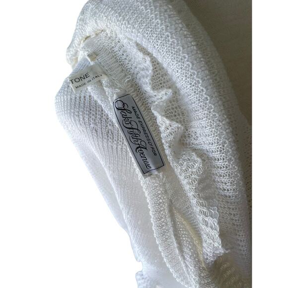 Vintage Saks Fifth Avenue 100% Cotton Delicate Knit Ruffled Cardigan Sweater - Picture 5 of 5